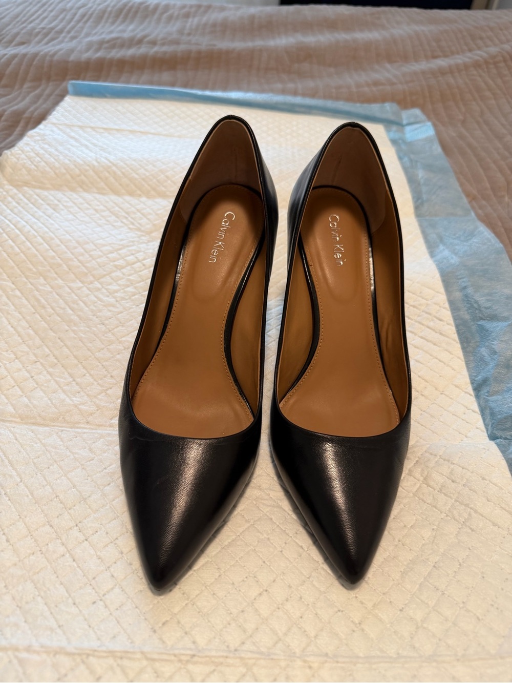 Calvin Klein Black Leather Pointed Toe Pumps